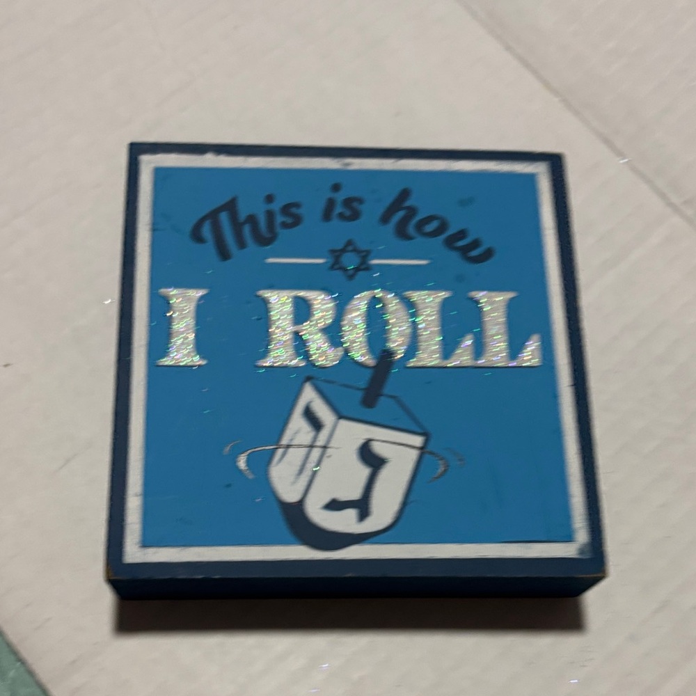 Blue and White Dreidel Sign Hanukkah